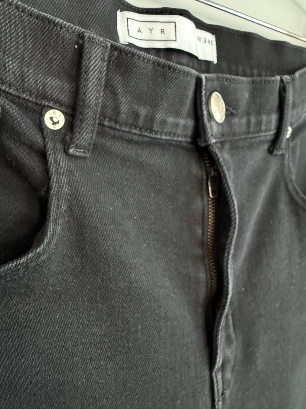 AYR The Pop Black High Rise Straight Leg Jeans Raw Hem Cropped Short 34 S Short - Picture 7 of 16